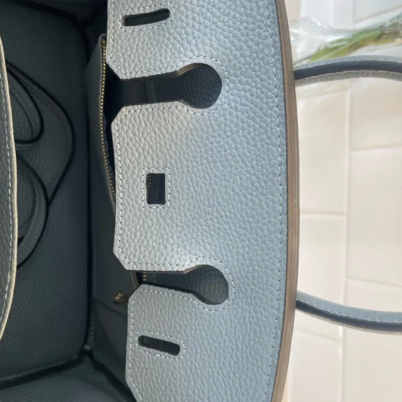 Birkin Inspired Slate Blue Satchel - Picture 9 of 11